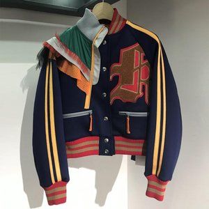 Striped patchwork collar jacket jacket for women